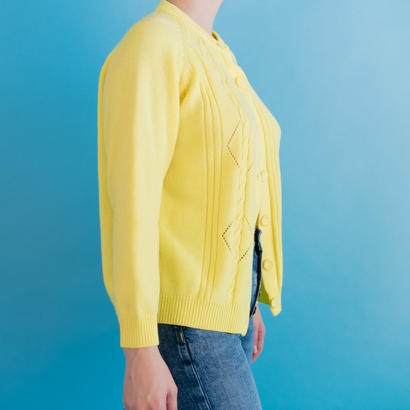 Vintage Sunshine Yellow Button Up Cardigan L - Picture 9 of 10